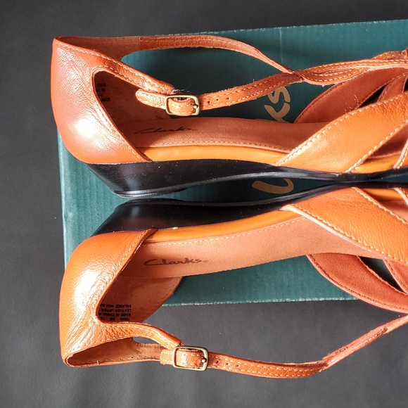 Clarks Orange Leather Heel Sandals Strappy Ankle Straps Halloween Witch Shoe? - Picture 6 of 15